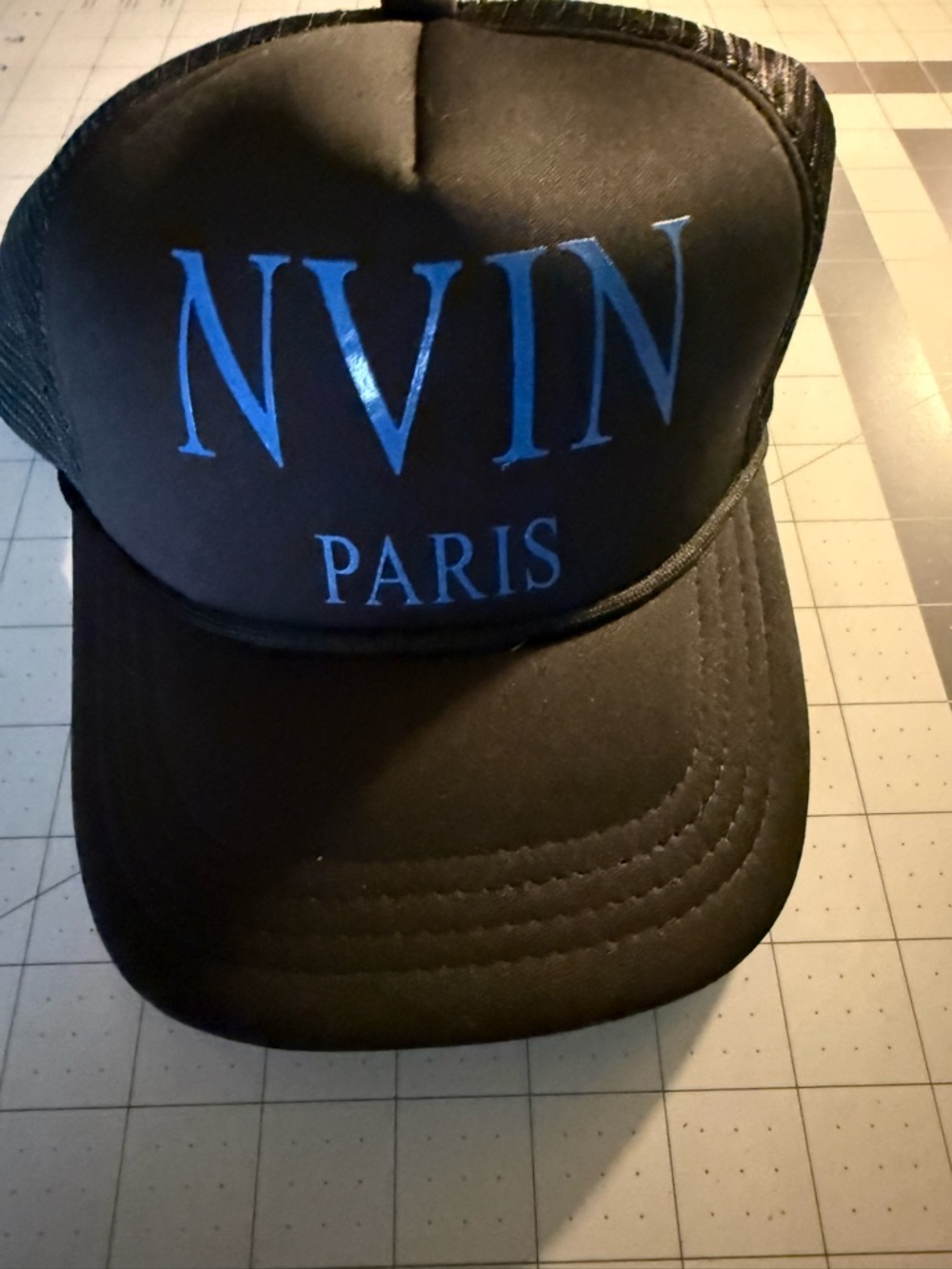 Paris Black Trucker Cap with Blue Logo